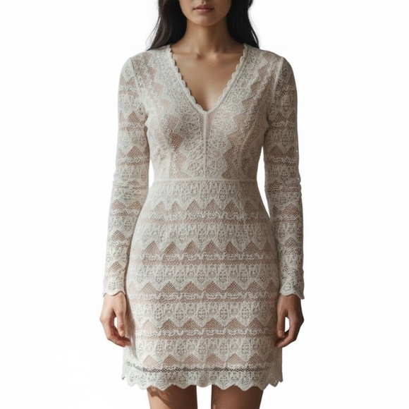 NWT Nightcap White and Nude Lace Long Sleeve Dress Size 2 - Picture 1 of 16